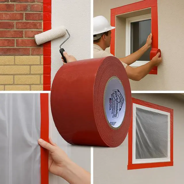 Alt view image 6 of 6 - Made in USA - Wide 3 Stucco/Painters Tape. 16 Rolls - 3 x 60 Yards. 30 Day Removal NO Residue, NO Splitting on Removal - Professional Grade Polyethylene Tape (PE Tape)