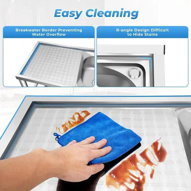 Alt view image 5 of 6 - 2 Compartment Stainless Steel Commercial Kitchen Utility Sink + Prep Counter Utility Sink Freestanding Stainless Steel Double Bow Kitchen Set Commercial Sinks for Restaurants