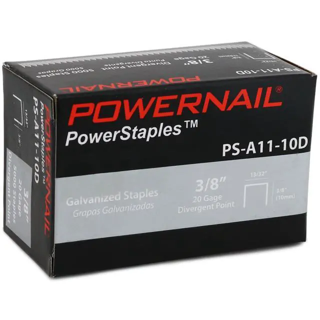 Alt view image 3 of 5 - PSA1110D 20 Gauge 13/32 Inch Crown 3/8 Inch Length Divergent Point Collated Galvanized Staples, A11 / T50 Series (Box of 100,000)