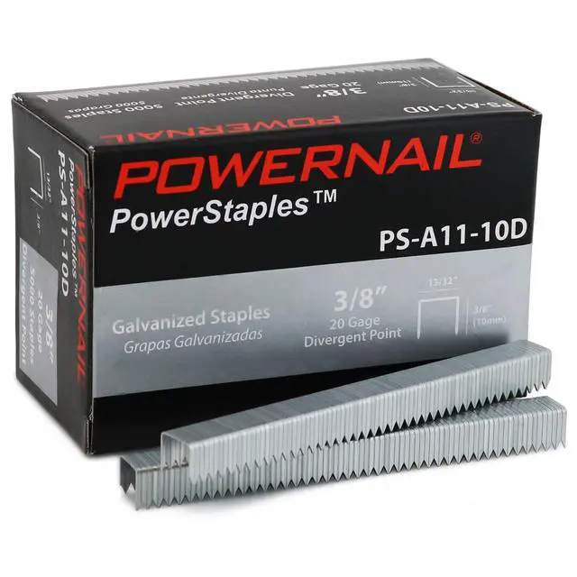 Alt view image 4 of 5 - PSA1110D 20 Gauge 13/32 Inch Crown 3/8 Inch Length Divergent Point Collated Galvanized Staples, A11 / T50 Series (Box of 100,000)