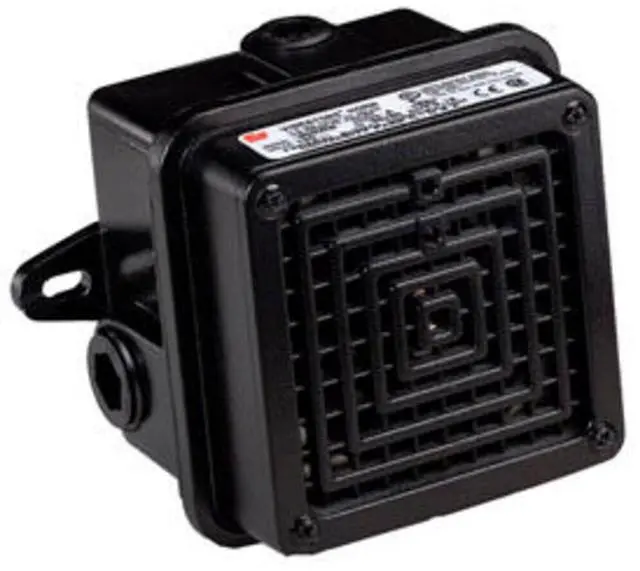 Main image of 350WB-120 Vibratone Electro-Mechanical Horn with Weatherproof Back Box, Wall Mount, 120 VAC, Black