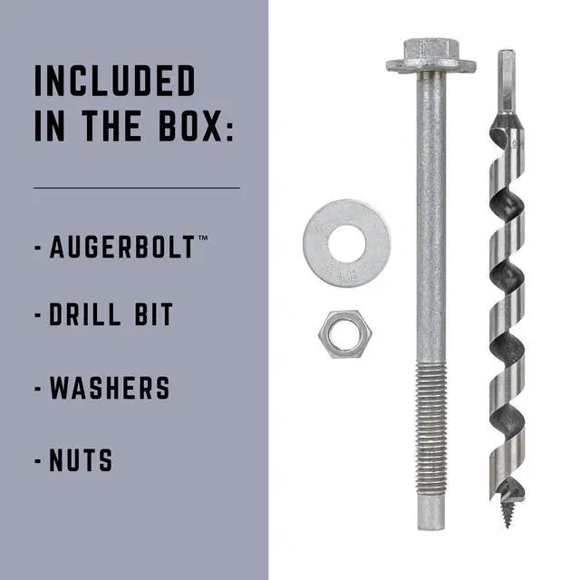 Alt view image 3 of 6 - Fasteners AugerBolt Through Bolt Fastening System, Galvanized Heavy-Duty Carriage Bolts, Rust & Corrosion Resistance for Post-to-Beam Connections, 24 Bolts with Drill Bit, Hex Nuts, & Washers