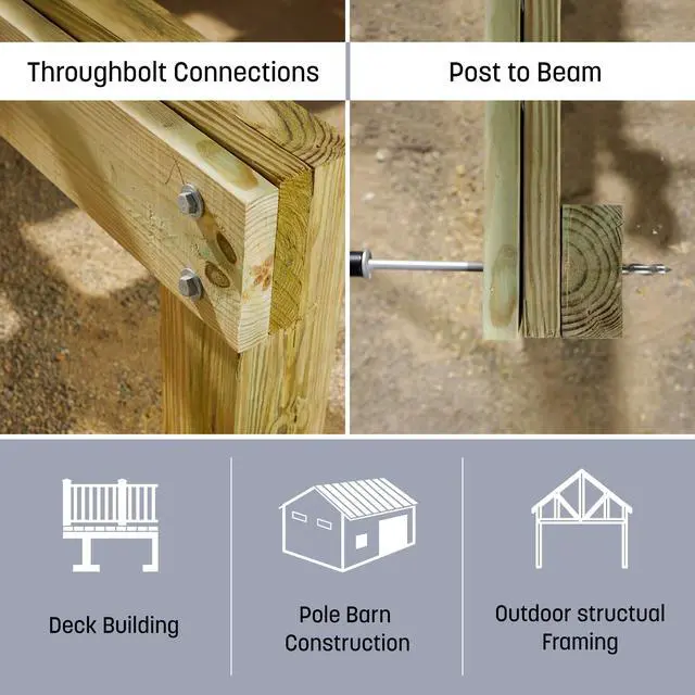 Alt view image 6 of 6 - Fasteners AugerBolt Through Bolt Fastening System, Galvanized Heavy-Duty Carriage Bolts, Rust & Corrosion Resistance for Post-to-Beam Connections, 24 Bolts with Drill Bit, Hex Nuts, & Washers