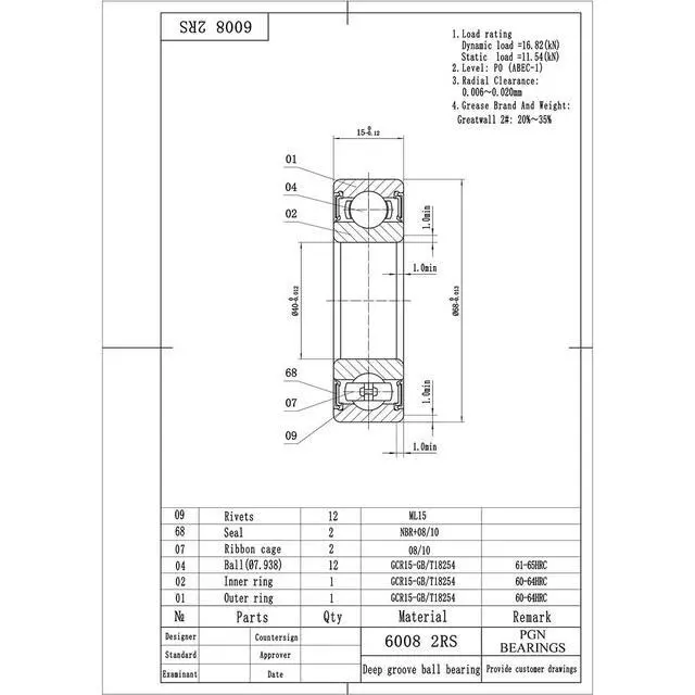 Alt view image 2 of 6 - PGN (50 Pack) 6008-2RS Bearing - Lubricated Chrome Steel Sealed Ball Bearing - 40x68x15mm Bearings with Rubber Seal & High RPM Support