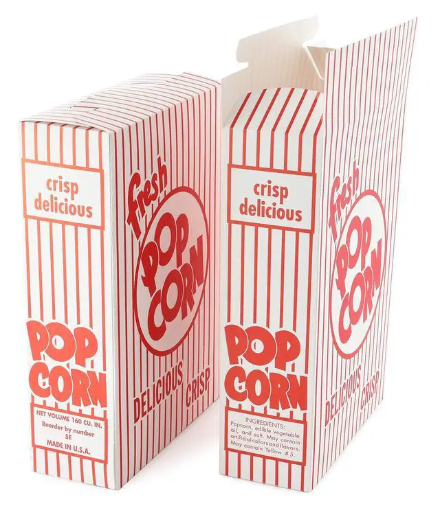 Alt view image 2 of 6 - 5-E Red and White Close Top Popcorn Boxes, 3.3 Oz, 250 Pack