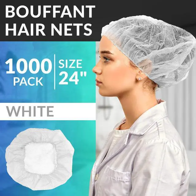 Alt view image 2 of 6 - Disposable Bouffant Caps, 24 Inch White Hair Nets, Pack of 1000, Spunbond Polypropylene Hair Covers with Elastic Edge for Food Service, Kitchens and Industrial Work Areas