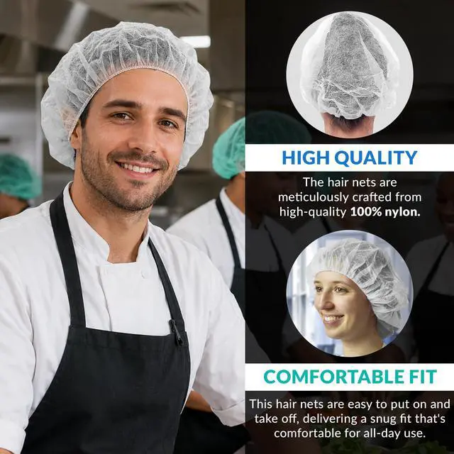 Alt view image 3 of 6 - Disposable Bouffant Caps, 24 Inch White Hair Nets, Pack of 1000, Spunbond Polypropylene Hair Covers with Elastic Edge for Food Service, Kitchens and Industrial Work Areas