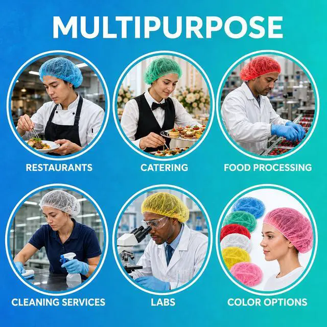 Alt view image 6 of 6 - Disposable Bouffant Caps, 24 Inch White Hair Nets, Pack of 1000, Spunbond Polypropylene Hair Covers with Elastic Edge for Food Service, Kitchens and Industrial Work Areas