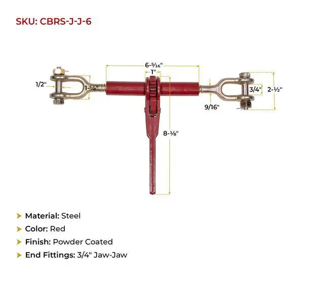 Alt view image 6 of 6 - 4 Pack 5/16" - 1/4" Jaw Jaw Chain Load Binder 6" Barrel, 3,500 lbs WLL Ratcheting Tie Down Chain Binder for Transportation, Construction, and Heavy Duty Applications