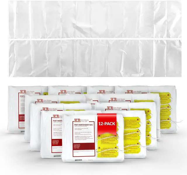 Main image of PVC Cadaver Body Bags 12-Pack with Metal Zipper White, 36" x 90" with ID Tags Leakproof, Heavy-Duty, Waterproof Morgue Bags for Funeral Use