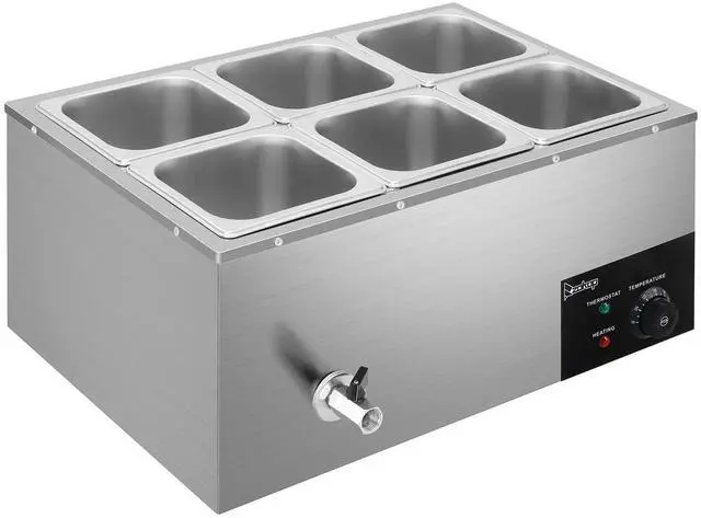 Main image of 110V 6-Pan Commercial Food Warmer, 19QT Electric Steam Table 6 Inch Deep, 1200W Countertop Stainless Steel Food Soup Buffet w/Temperature Control & Lid for Catering, Restaurant, Party