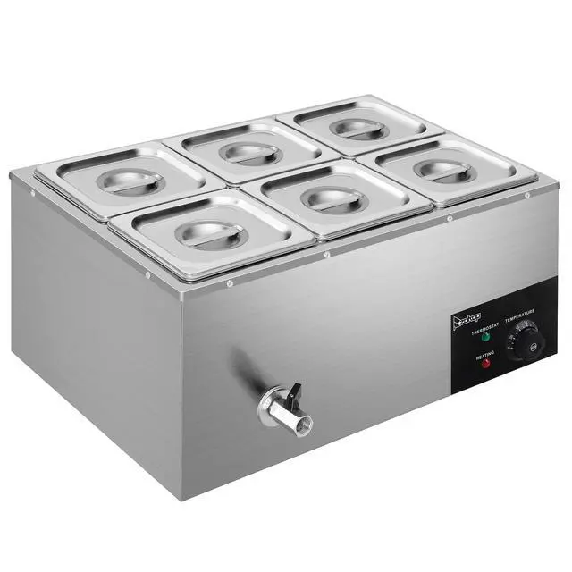 Alt view image 2 of 6 - 110V 6-Pan Commercial Food Warmer, 19QT Electric Steam Table 6 Inch Deep, 1200W Countertop Stainless Steel Food Soup Buffet w/Temperature Control & Lid for Catering, Restaurant, Party
