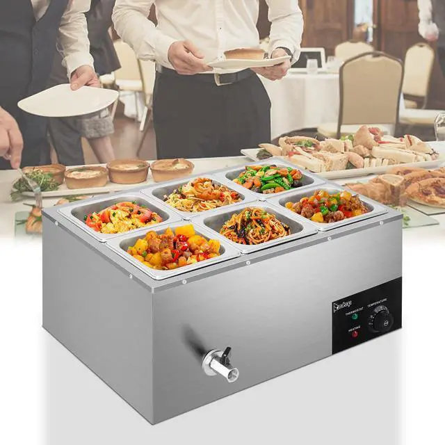 Alt view image 6 of 6 - 110V 6-Pan Commercial Food Warmer, 19QT Electric Steam Table 6 Inch Deep, 1200W Countertop Stainless Steel Food Soup Buffet w/Temperature Control & Lid for Catering, Restaurant, Party