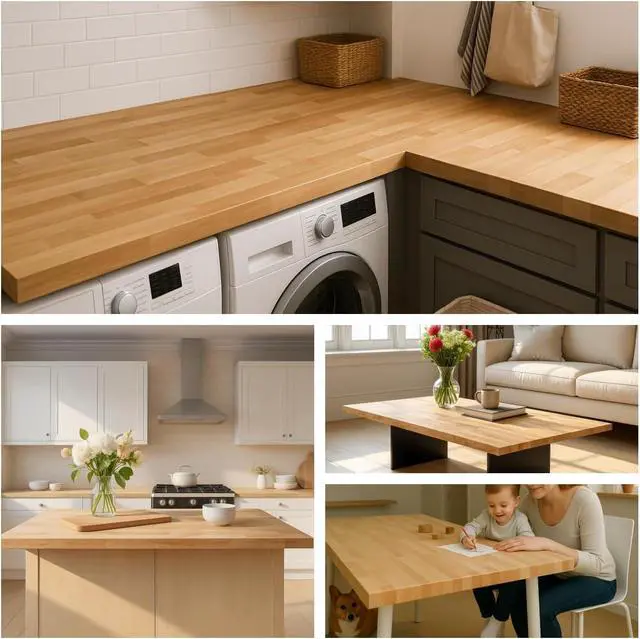 Alt view image 4 of 6 - 6FT x 25IN Solid Birch Wood Butcher Block Countertop - 72 * 25 * 1.5 Inch Thick Unfinished Heavy Duty DIY Butcher Block for Kitchen Island, Bar Top, Workbench, Laundry Room Dining Table