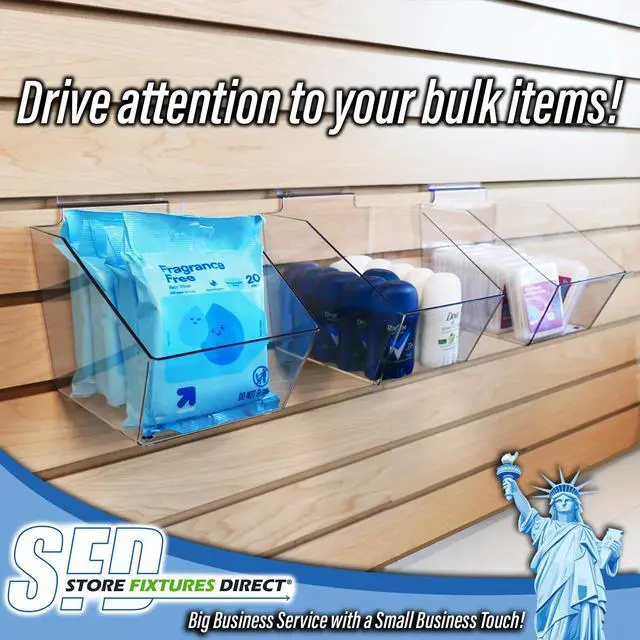 Alt view image 4 of 6 - Clear Slatwall Bins, Small Bin 6" L x 5.5" H x 7.5" D - 10 Pack