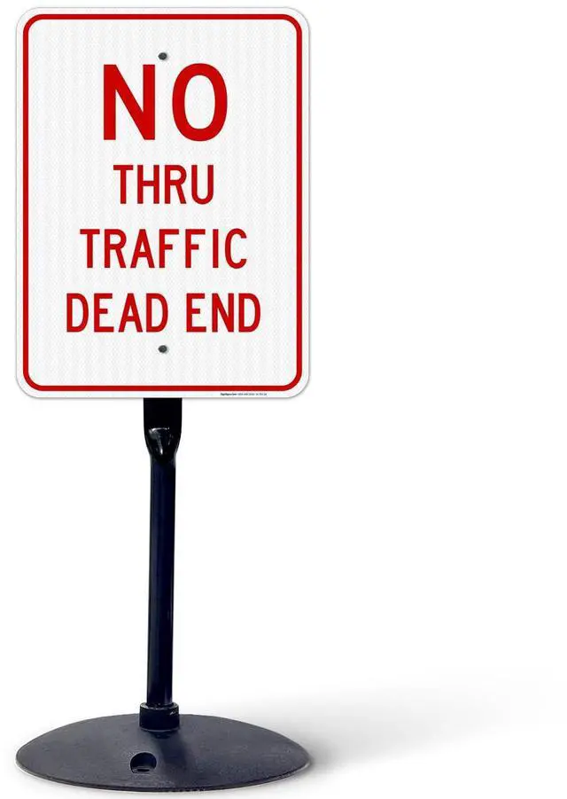 Main image of No Thru Traffic Sign, Dead End Sign, 18x24 Inches, 3M EGP Reflective with Post & Cast Iron Base Stand Set Made in USA by