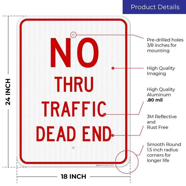 Alt view image 3 of 6 - No Thru Traffic Sign, Dead End Sign, 18x24 Inches, 3M EGP Reflective with Post & Cast Iron Base Stand Set Made in USA by
