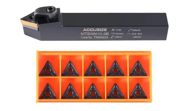 Alt view image 2 of 6 - Accusize MTENN-10-3B Facing Toolholder Kit, 5/8 in Shank | Includes 10 TNMG332 CVD Coated Carbide Inserts, 4-1/2 in OAL, Negative Rake, 30 Deg End Angle, 2313-5014INS