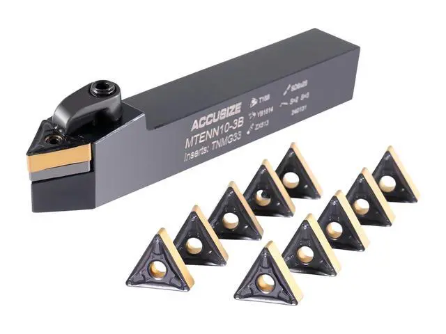 Alt view image 3 of 6 - Accusize MTENN-10-3B Facing Toolholder Kit, 5/8 in Shank | Includes 10 TNMG332 CVD Coated Carbide Inserts, 4-1/2 in OAL, Negative Rake, 30 Deg End Angle, 2313-5014INS
