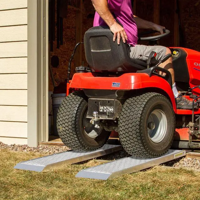 Alt view image 2 of 6 - Aluminum Dual Runner Shed Ramps with Punch Plate Surface (36" x 12")