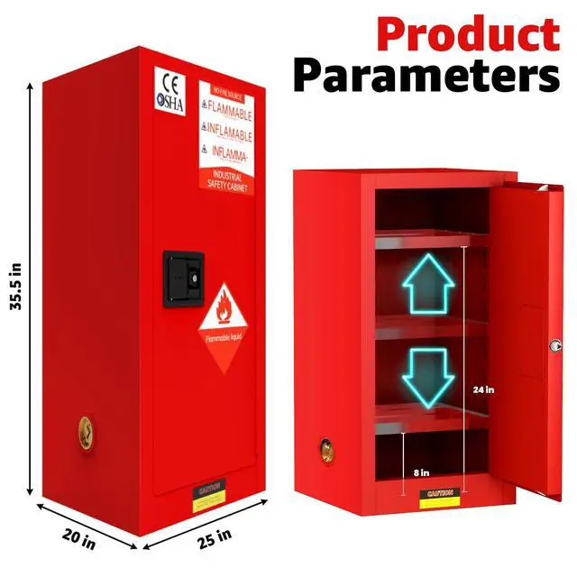 Alt view image 2 of 6 - 40 GAL Flammable Storage Cabinet 25'' x 35'' x 20'', Fire Cabinets, Flammable Liquid Storage Cabinet with Adjustable Shelf for Industrial and Home Use (40 GAL, 20" x 25" x 35")