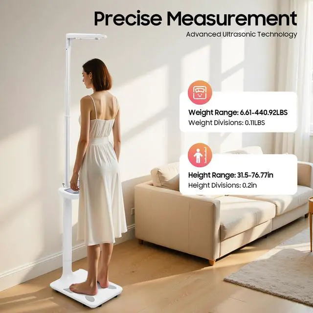 Alt view image 4 of 6 - Professional Digital Physician Scale - Multifunction Body Weight and Ultrasonic Height Analyzer - 440lbs Capacity Medical Scale 31.5-76.77 in