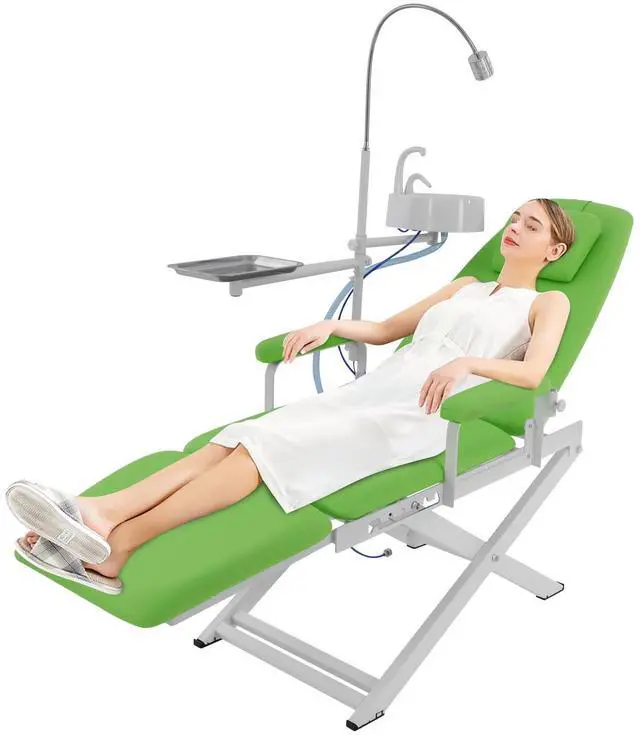 Main image of Portable Foldable Dental Chair, 360° Rotating Arm Dental Chair with LED Light, 11.81-25.2 Inch Height-Adjustable Movable Chairs Tilting Bed, for Hospitals and Beauty Salons (Green)