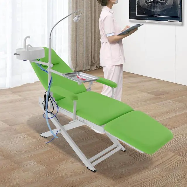 Alt view image 2 of 6 - Portable Foldable Dental Chair, 360° Rotating Arm Dental Chair with LED Light, 11.81-25.2 Inch Height-Adjustable Movable Chairs Tilting Bed, for Hospitals and Beauty Salons (Green)