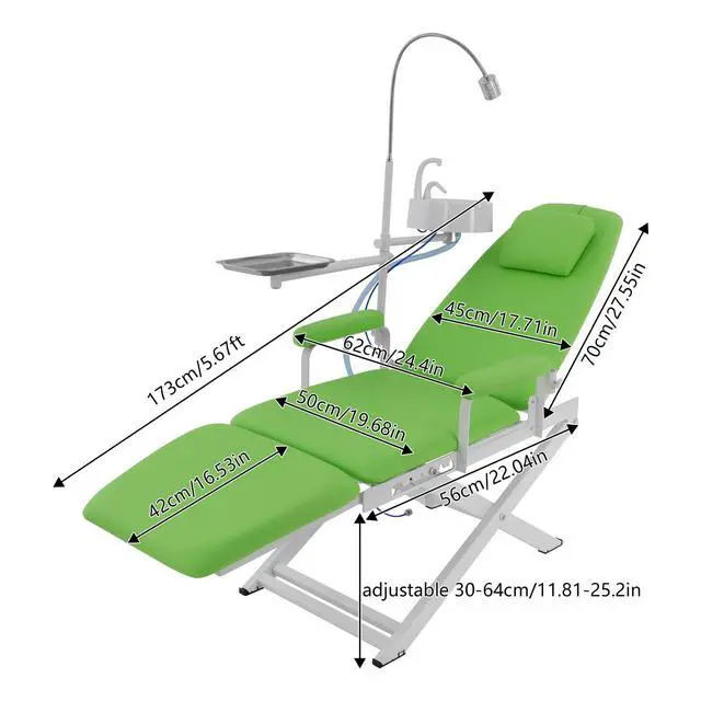 Alt view image 3 of 6 - Portable Foldable Dental Chair, 360° Rotating Arm Dental Chair with LED Light, 11.81-25.2 Inch Height-Adjustable Movable Chairs Tilting Bed, for Hospitals and Beauty Salons (Green)