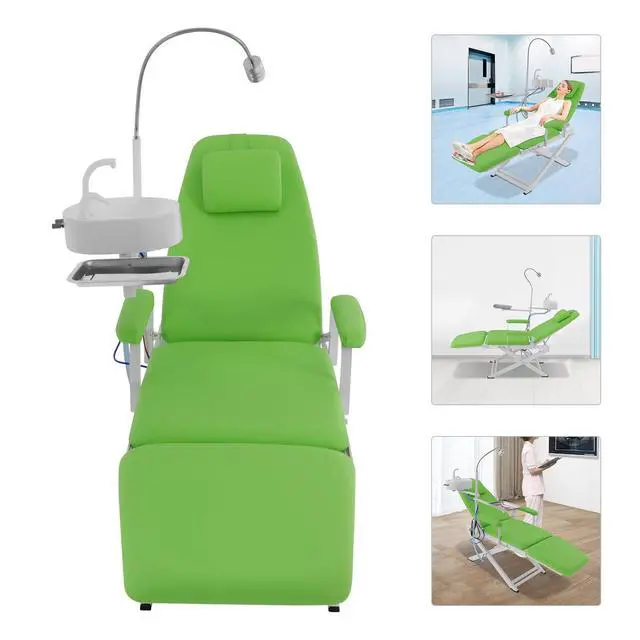 Alt view image 6 of 6 - Portable Foldable Dental Chair, 360° Rotating Arm Dental Chair with LED Light, 11.81-25.2 Inch Height-Adjustable Movable Chairs Tilting Bed, for Hospitals and Beauty Salons (Green)