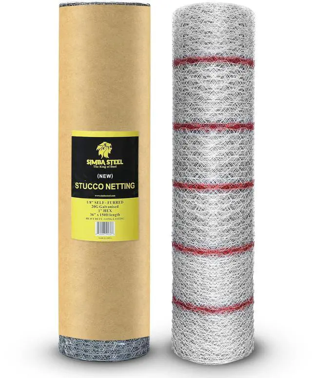 Main image of New Stucco Netting 36 in x 150 FT | 1/8" Self Furred | 1 Mesh x 20GA | Hot Dipped Galvanized | Hexagonal Galvanized Mesh (Stucco 36x150FT)