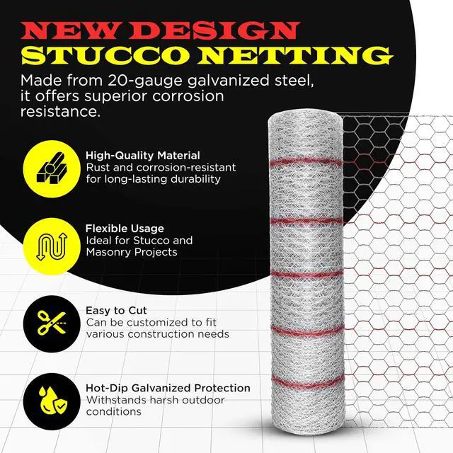 Alt view image 2 of 6 - New Stucco Netting 36 in x 150 FT | 1/8" Self Furred | 1 Mesh x 20GA | Hot Dipped Galvanized | Hexagonal Galvanized Mesh (Stucco 36x150FT)
