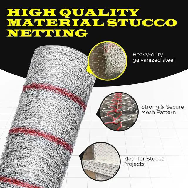 Alt view image 3 of 6 - New Stucco Netting 36 in x 150 FT | 1/8" Self Furred | 1 Mesh x 20GA | Hot Dipped Galvanized | Hexagonal Galvanized Mesh (Stucco 36x150FT)
