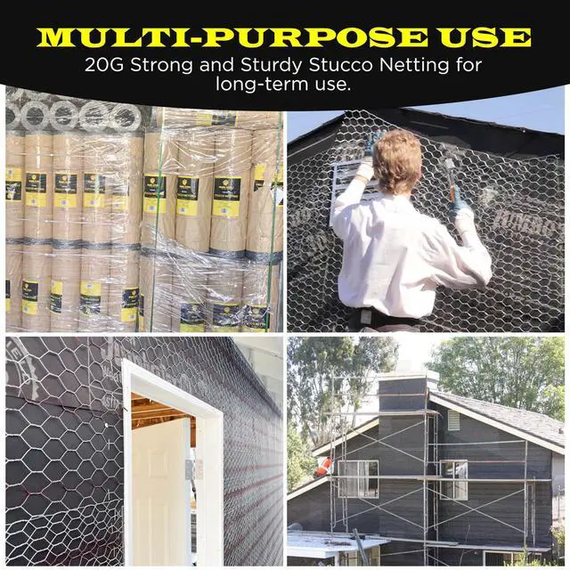 Alt view image 5 of 6 - New Stucco Netting 36 in x 150 FT | 1/8" Self Furred | 1 Mesh x 20GA | Hot Dipped Galvanized | Hexagonal Galvanized Mesh (Stucco 36x150FT)