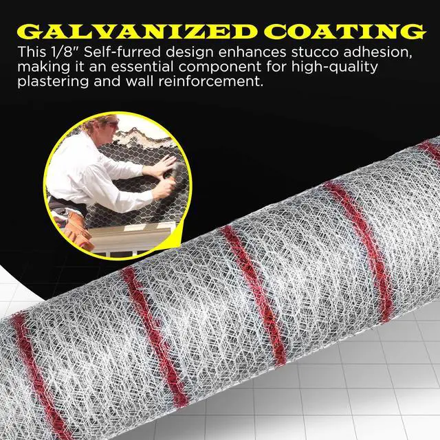 Alt view image 6 of 6 - New Stucco Netting 36 in x 150 FT | 1/8" Self Furred | 1 Mesh x 20GA | Hot Dipped Galvanized | Hexagonal Galvanized Mesh (Stucco 36x150FT)