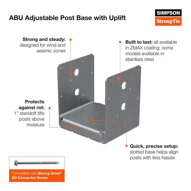 Alt view image 6 of 6 - ABU1010Z ABU ZMAX Galvanized Adjustable Post Base for 10x10