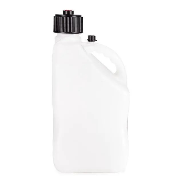 Alt view image 3 of 6 - 5.5 Gallon Square Motorsport Jug White w/ 14" Standard Hose (4 Pack) Close-Trimmed Cap and Neck for Tight Seal