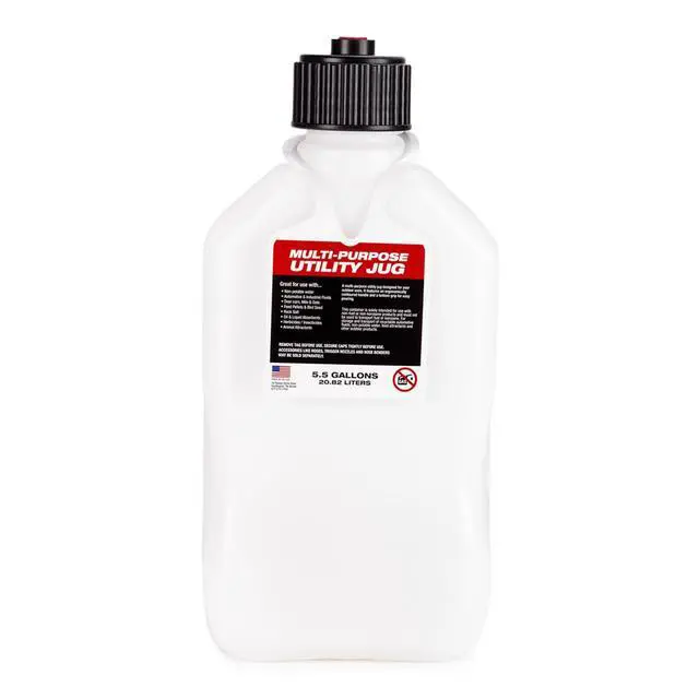 Alt view image 4 of 6 - 5.5 Gallon Square Motorsport Jug White w/ 14" Standard Hose (4 Pack) Close-Trimmed Cap and Neck for Tight Seal