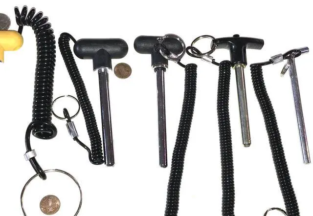 Alt view image 2 of 3 - Life Fitness Weight Stack Pin - 7/16" Dia | 4" Locking Space MAGNETIC Universal Weight Stack (aftermarket) Replacement SELECTOR KEY for OEM # 7353001| BLACK T Handle Knob w/ Lanyard