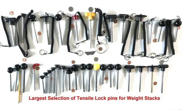 Alt view image 3 of 3 - Life Fitness Weight Stack Pin - 7/16" Dia | 4" Locking Space MAGNETIC Universal Weight Stack (aftermarket) Replacement SELECTOR KEY for OEM # 7353001| BLACK T Handle Knob w/ Lanyard