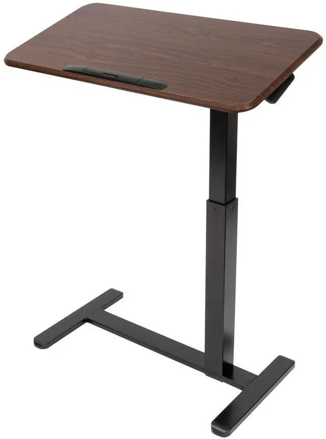 Main image of Rolling Bedside Table, Overbed Tray Table on Wheels for Hospital or Home Meals in Bed, Adjustable Height Tilting Swivel Standing Laptop Desk 31"x15" with Wheels, Walnut Color 27" to 41" High