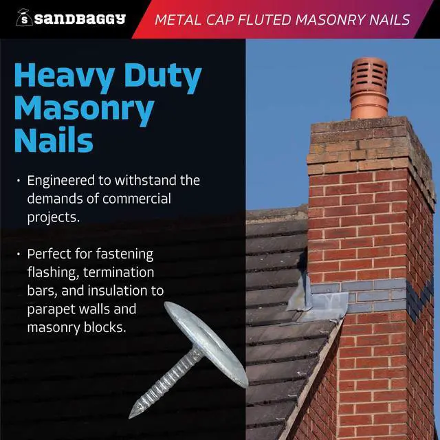 Alt view image 5 of 6 - 1" Metal Cap Fluted Masonry Nails - Electro Galvanized Steel (appx. 75 nails/lb) - Cement, Brick, Concrete Nails (25, Pounds)