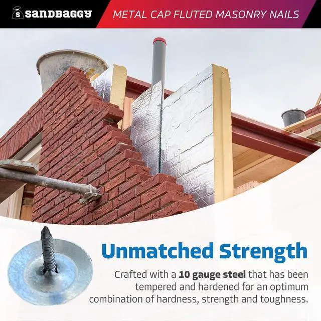 Alt view image 6 of 6 - 1" Metal Cap Fluted Masonry Nails - Electro Galvanized Steel (appx. 75 nails/lb) - Cement, Brick, Concrete Nails (25, Pounds)