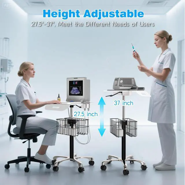 Alt view image 3 of 6 - Medical Mobile Trolley Cart with Wheels - Stainless Steel Rolling Medical Cart for Laptop Scanner Ultrasound EKG with 16"× 16.5" Large Tabletop - Mobile Trolley for Dental Offices, Hospitals, Labs