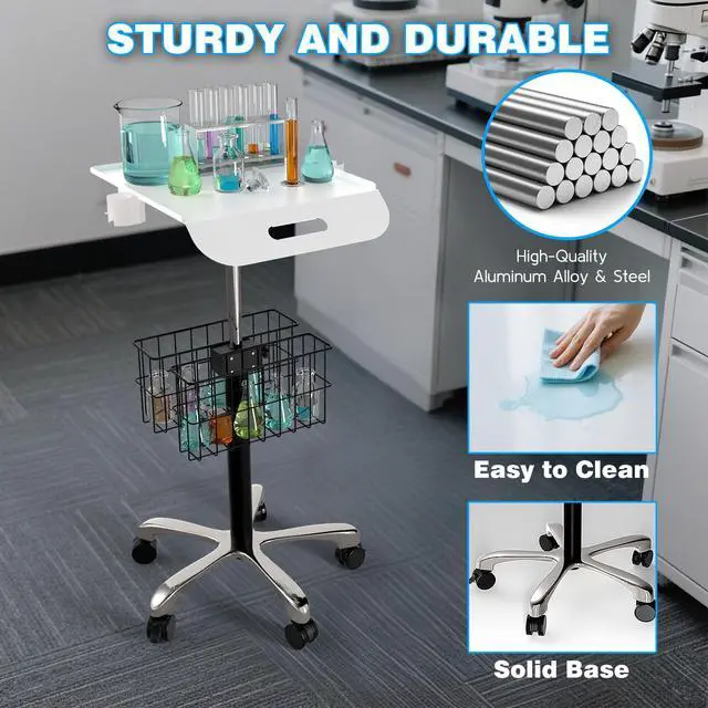 Alt view image 4 of 6 - Medical Mobile Trolley Cart with Wheels - Stainless Steel Rolling Medical Cart for Laptop Scanner Ultrasound EKG with 16"× 16.5" Large Tabletop - Mobile Trolley for Dental Offices, Hospitals, Labs