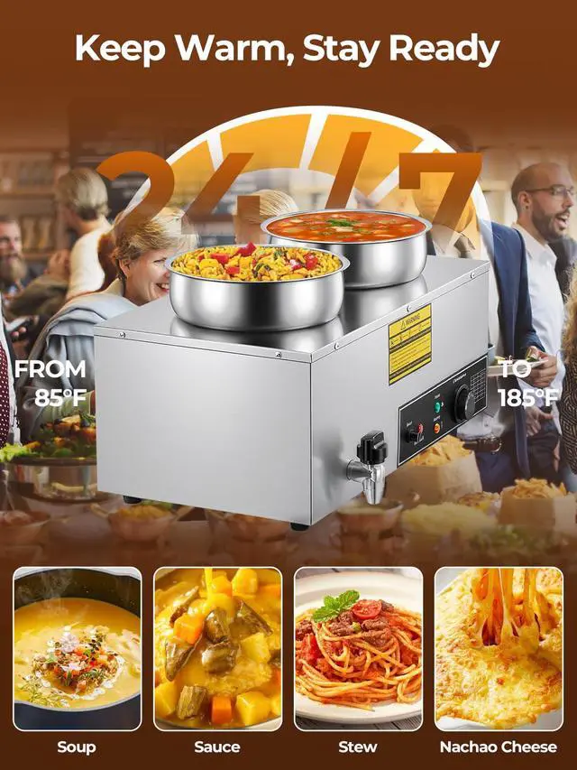 Alt view image 2 of 6 - Soup Warmer Commercial, 15QT Bain Marie Double Pot Warmer for Restaurant, 1200W Stainless Steel Portable Food Warmer, Digital Temperature Control (86-185°F), Anti-Dry Burn and Reset Button