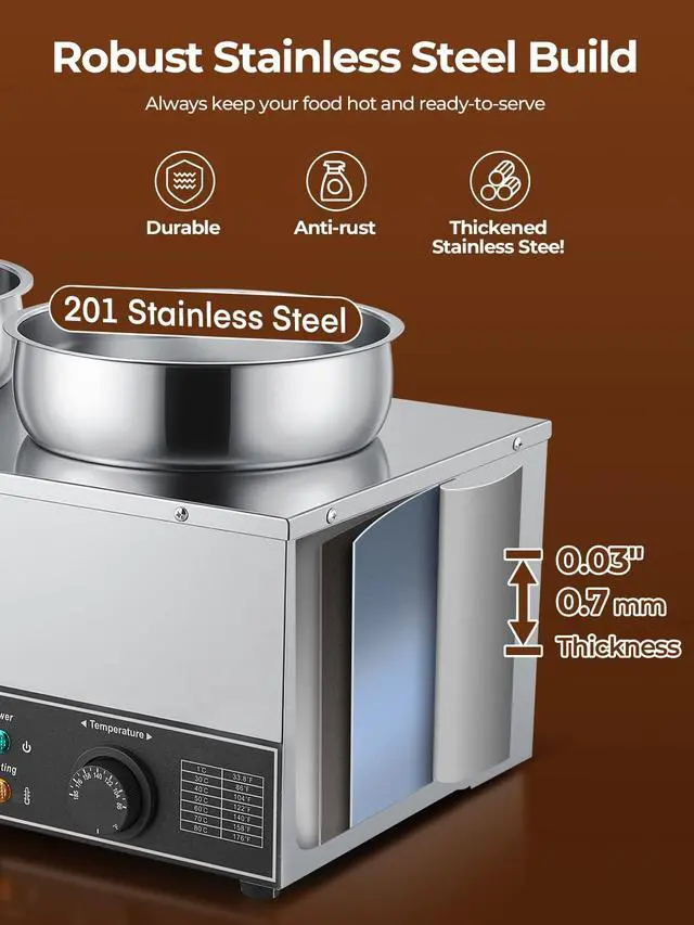 Alt view image 4 of 6 - Soup Warmer Commercial, 15QT Bain Marie Double Pot Warmer for Restaurant, 1200W Stainless Steel Portable Food Warmer, Digital Temperature Control (86-185°F), Anti-Dry Burn and Reset Button