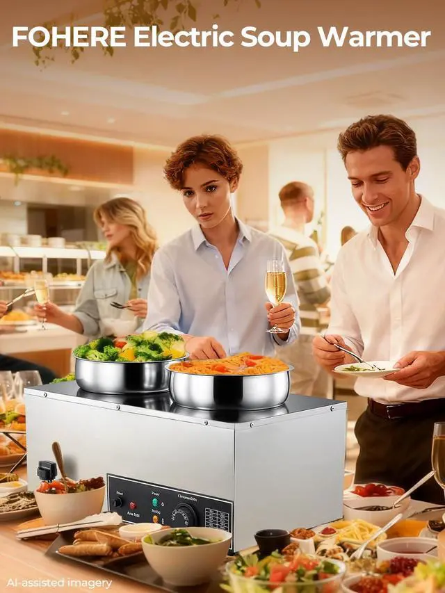 Alt view image 6 of 6 - Soup Warmer Commercial, 15QT Bain Marie Double Pot Warmer for Restaurant, 1200W Stainless Steel Portable Food Warmer, Digital Temperature Control (86-185°F), Anti-Dry Burn and Reset Button