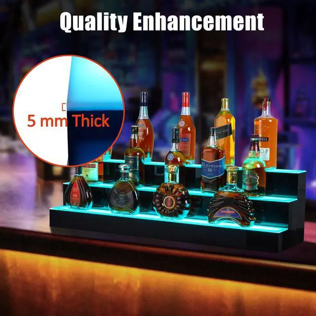 Alt view image 2 of 6 - Liquor Bottle Display Shelf, 24 in Acrylic Lighted Bottle Display with Remote & App Control, 1-8 H Timing, 3-Tiers Bottle Stand Mulit-color Lighting for Home/Commercial Bar Display, Home Storage