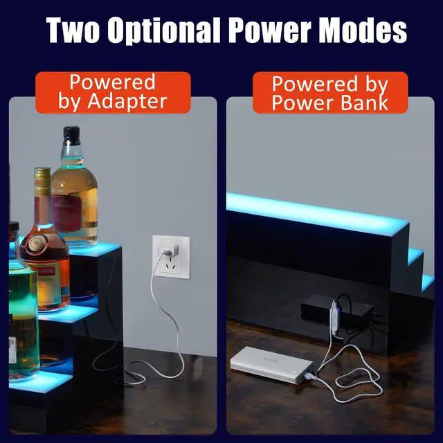Alt view image 3 of 6 - Liquor Bottle Display Shelf, 24 in Acrylic Lighted Bottle Display with Remote & App Control, 1-8 H Timing, 3-Tiers Bottle Stand Mulit-color Lighting for Home/Commercial Bar Display, Home Storage